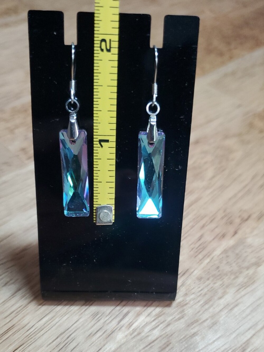 Crystal Dangle Earrings - Iridescent Blue - Picture 2 of 4